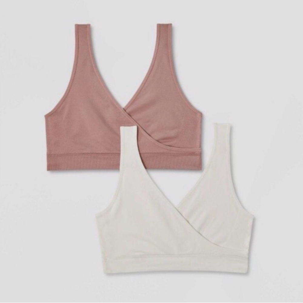 NWT Auden 2-Pack Wrap Front seamless nursing bras. Size XL pull over ivory/mauve